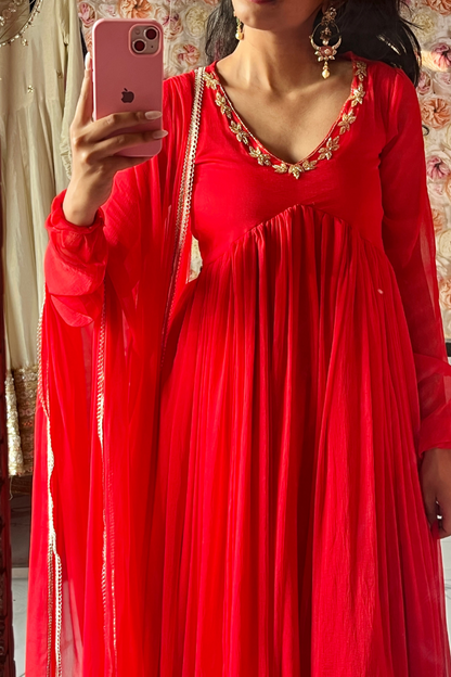 Scarlet Radiance Chiffon Anarkali Set