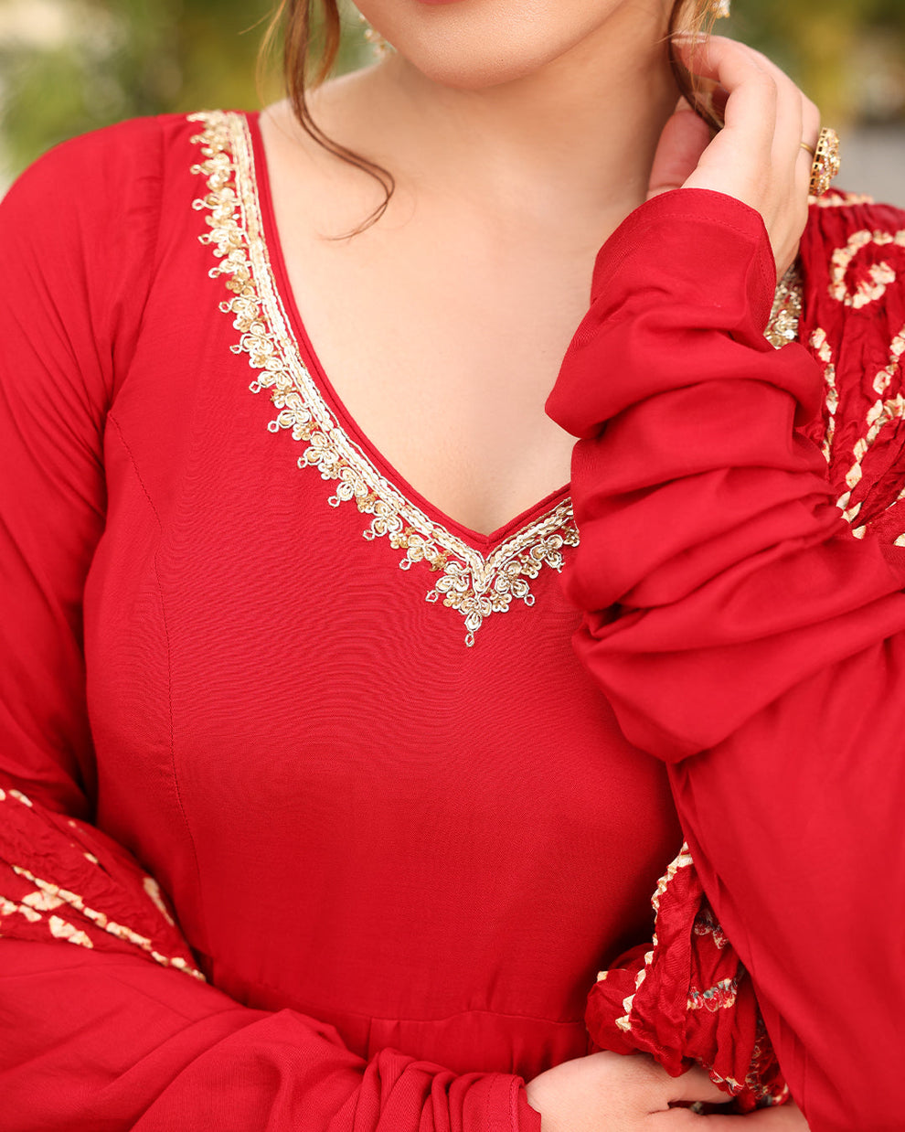 Maroon Bandhej Anarkali Suit Set