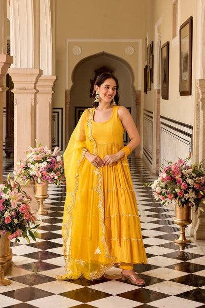 Turmeric yellow Anarkali Suit Set