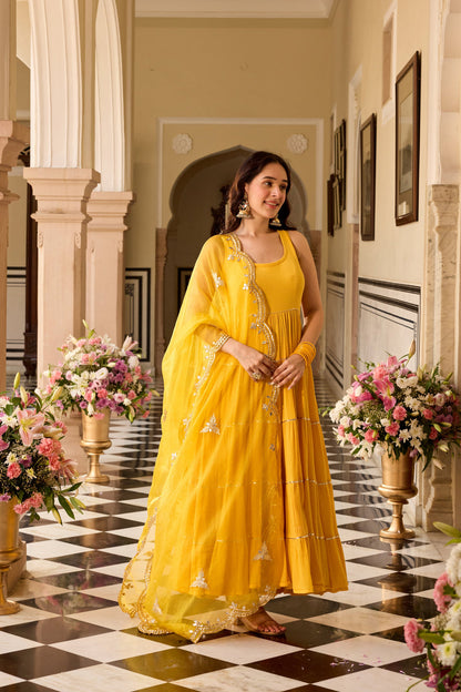 Turmeric yellow Anarkali Suit Set