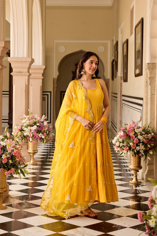 Turmeric yellow Anarkali Suit Set