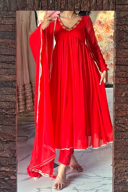 Scarlet Radiance Chiffon Anarkali Set