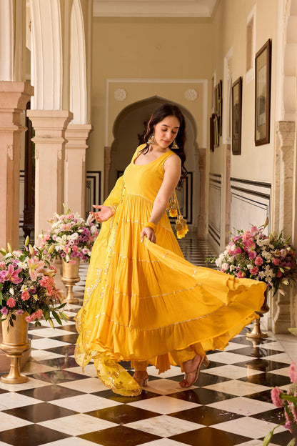 Turmeric yellow Anarkali Suit Set