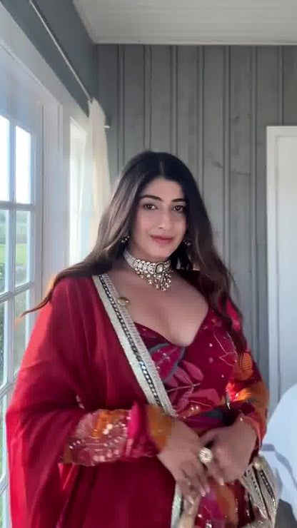 Teal Elegance Raw Silk Gota Work Anarkali Set