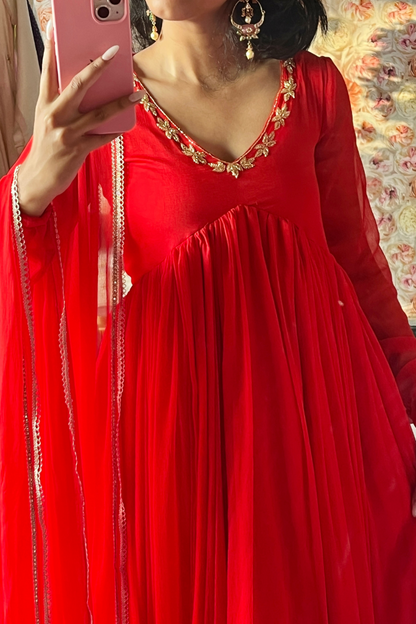 Scarlet Radiance Chiffon Anarkali Set