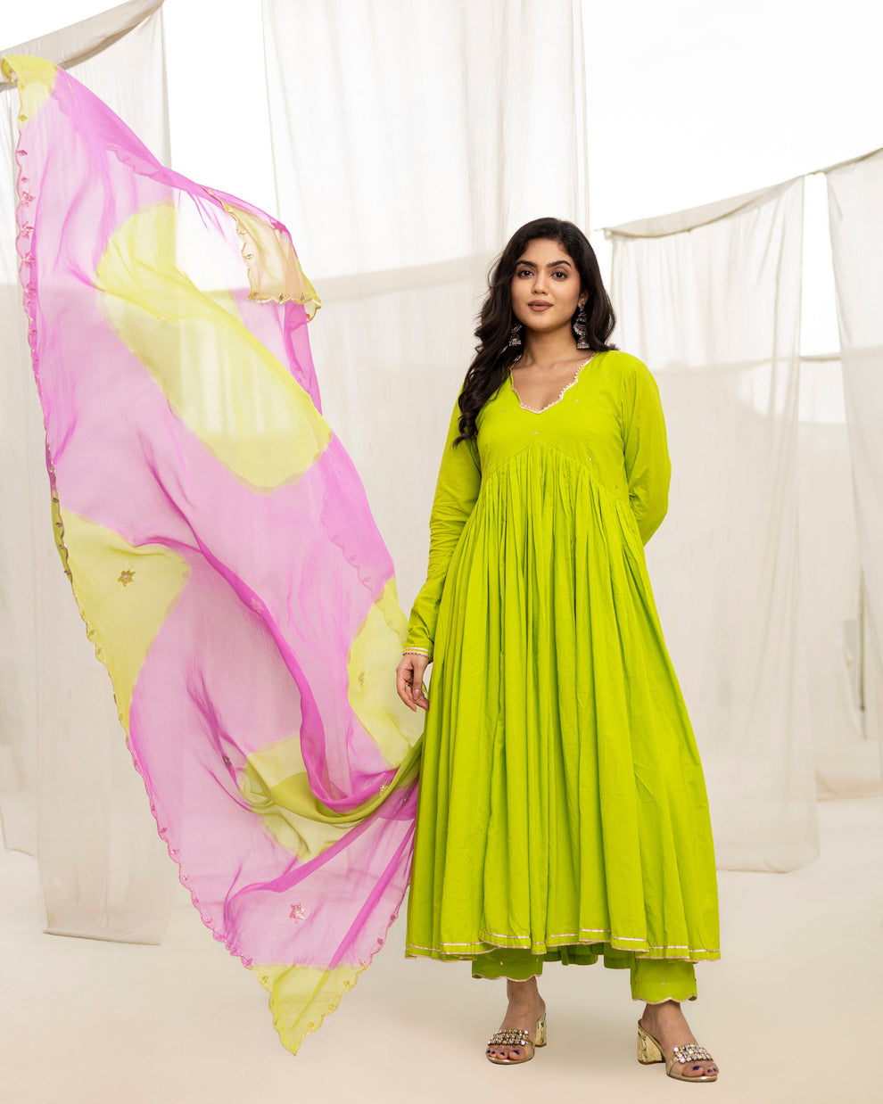 Neon Green Gotapatti Suit Set