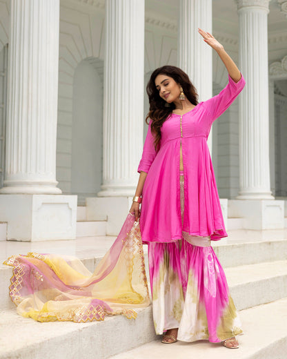 Brink Pink Tie and Dye Sharara Set
