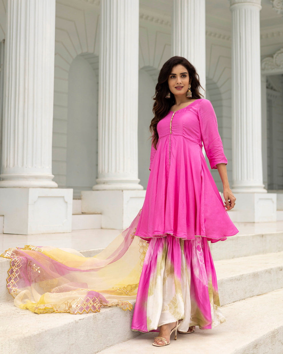 Brink Pink Tie and Dye Sharara Set