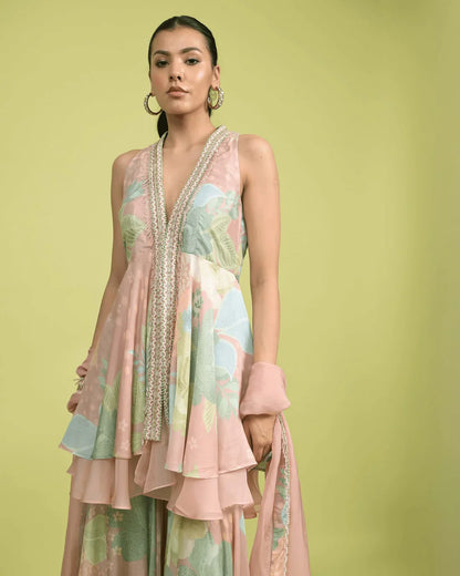 Blush pink misty rose peplum and pant set