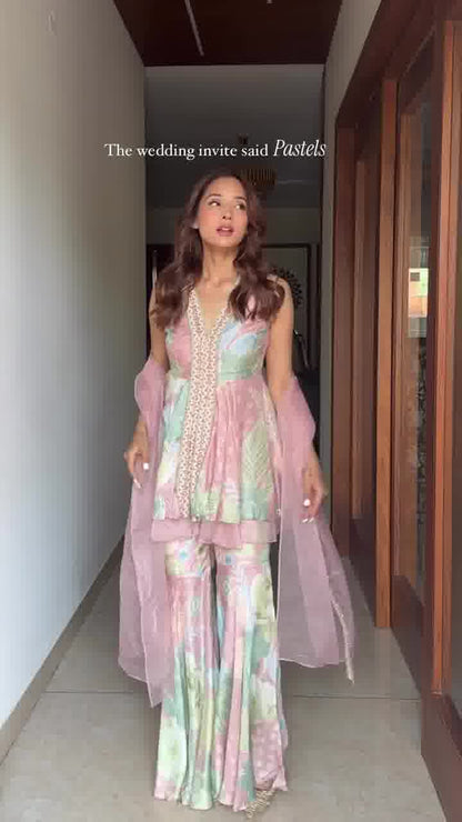 Blush pink misty rose peplum and pant set