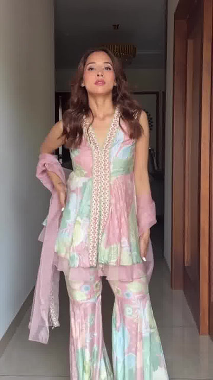 Blush pink misty rose peplum and pant set