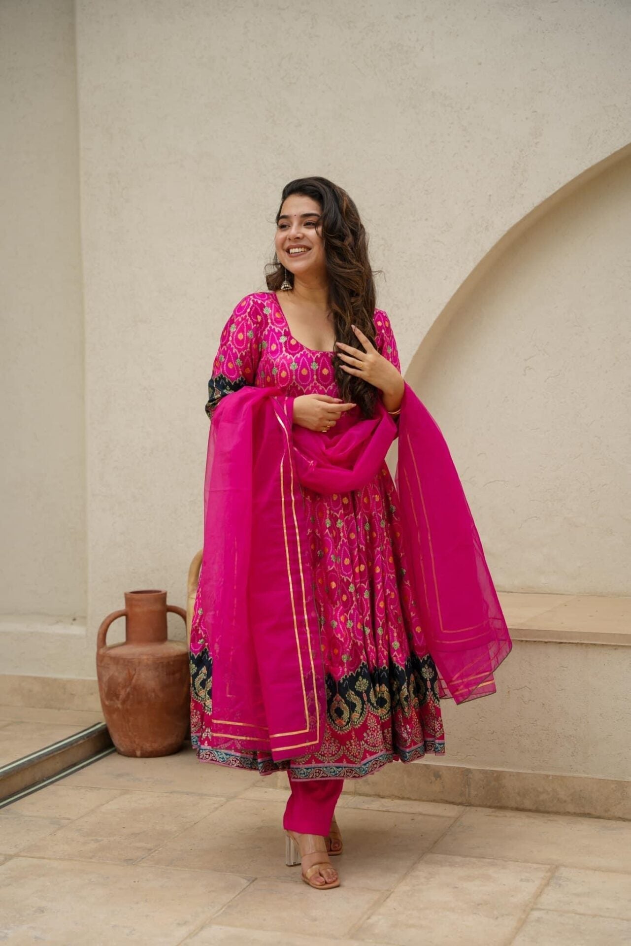 Aanika pink silk suit set