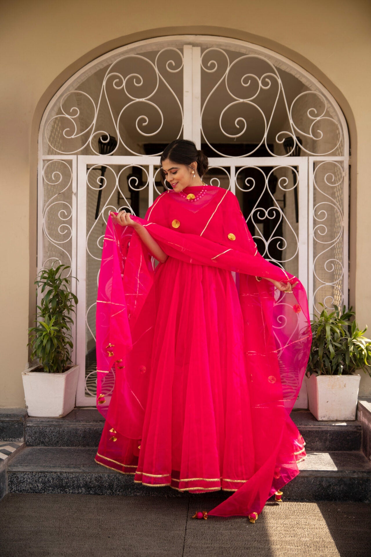Pink Organza Puff Sleeves Fancy Lehenga Choli