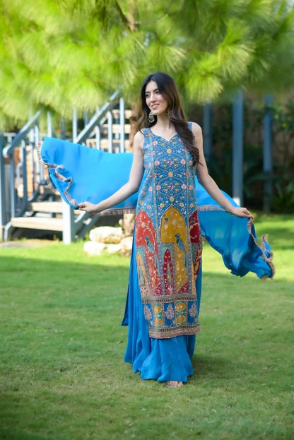 Isabella blue heavy embroidered suit