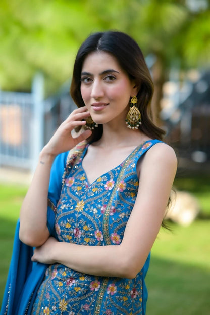 Isabella blue heavy embroidered suit