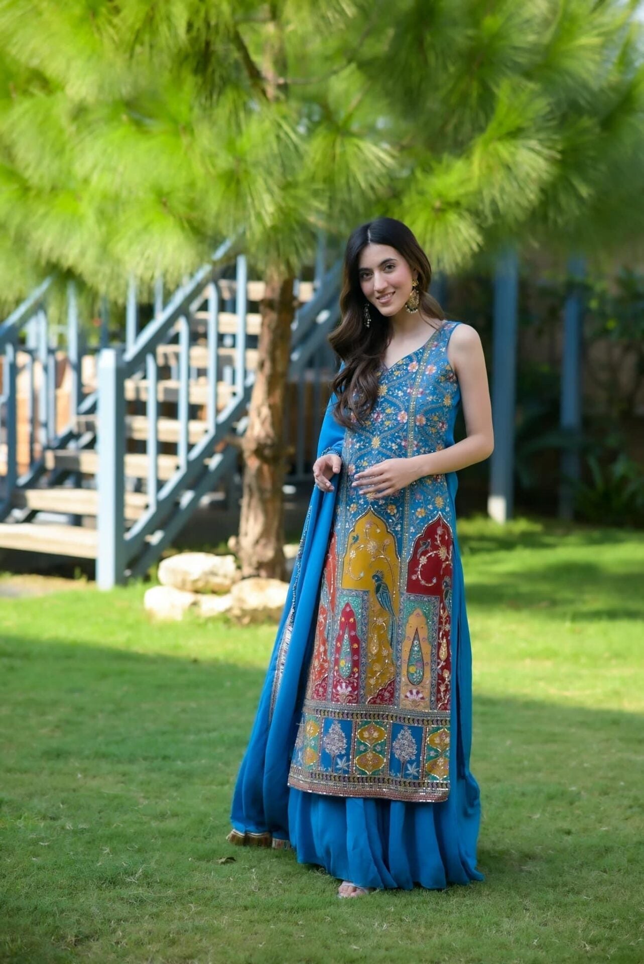 Isabella blue heavy embroidered suit