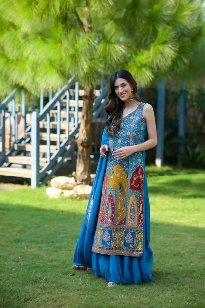 Isabella blue heavy embroidered suit