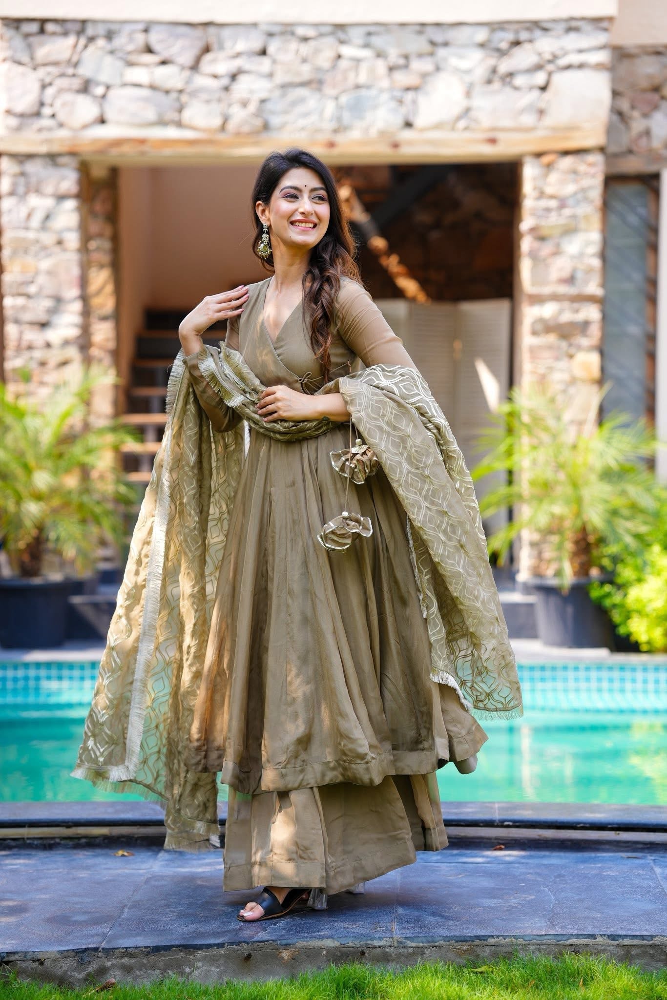 Rustic Rajwada Olive Kurta Set