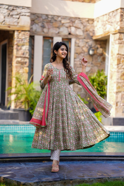 Floral Drape Cotton Suit Set