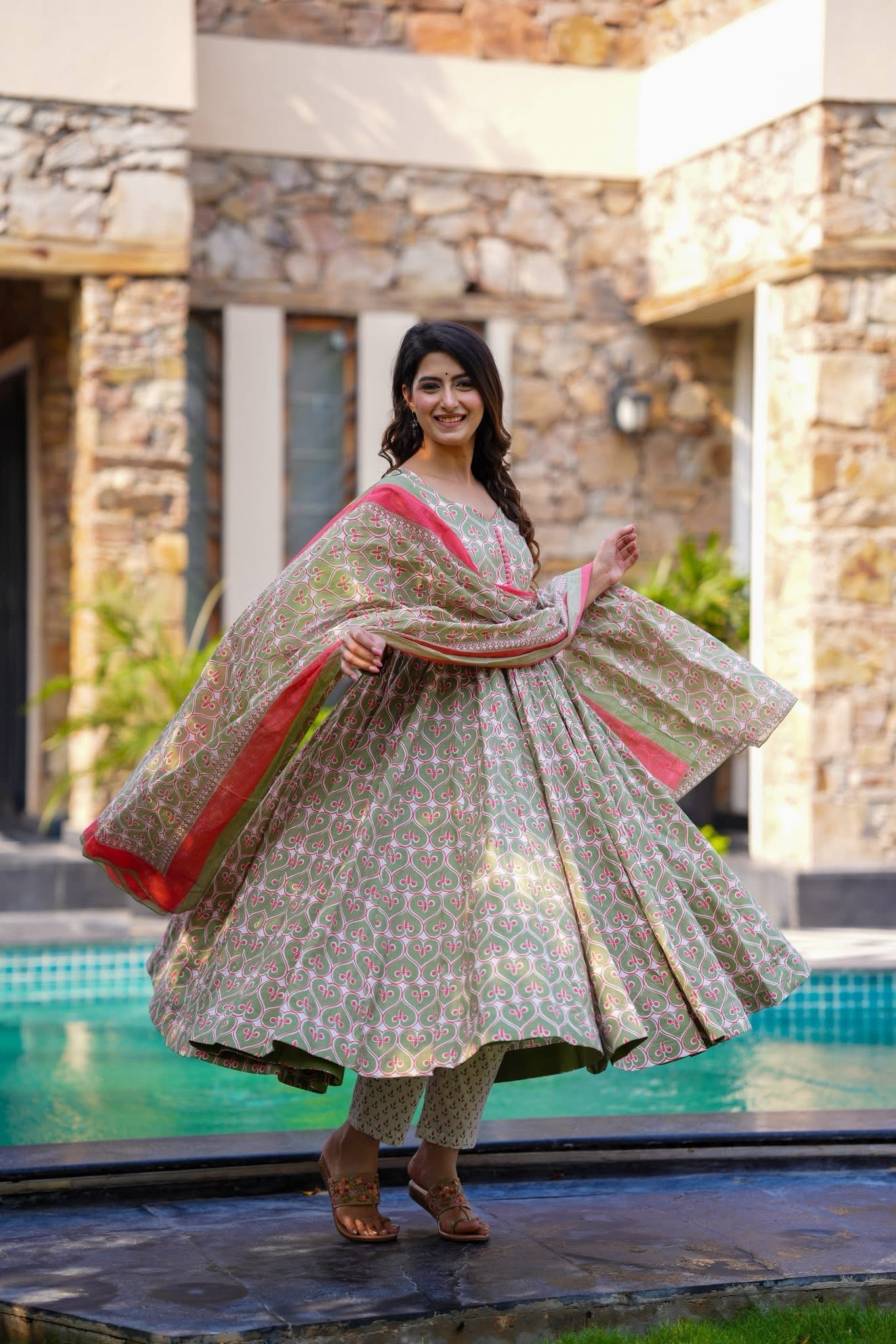 Floral Drape Cotton Suit Set