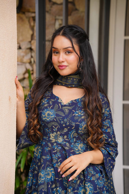 Indigo Reverie Cotton Suit Set