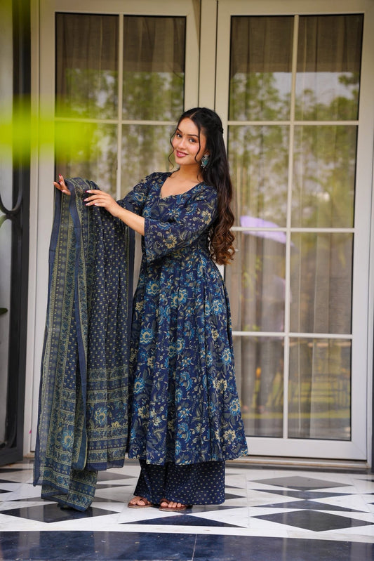 Indigo Reverie Cotton Suit Set