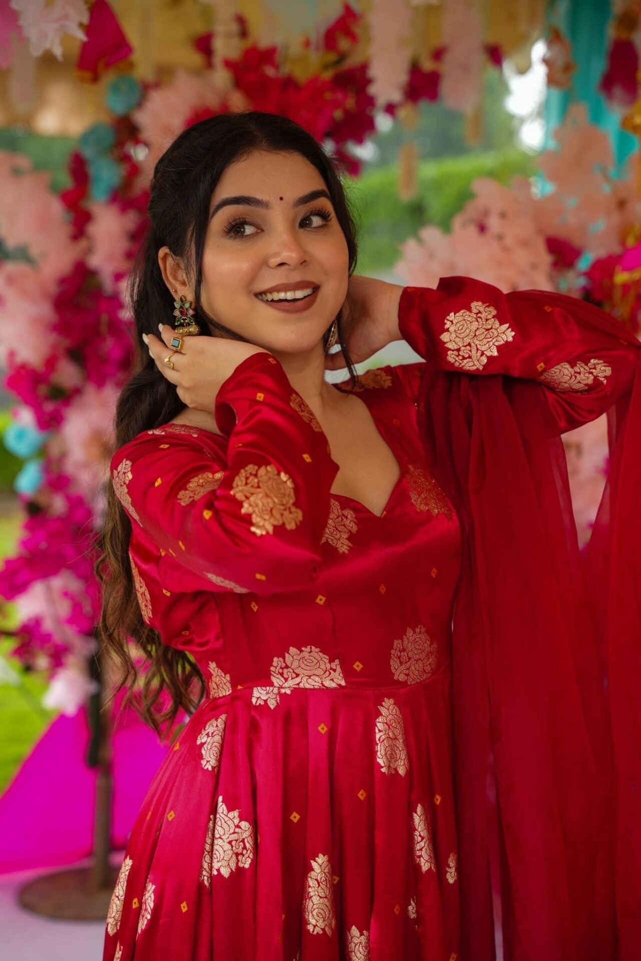 Midnight maroon silk suit set