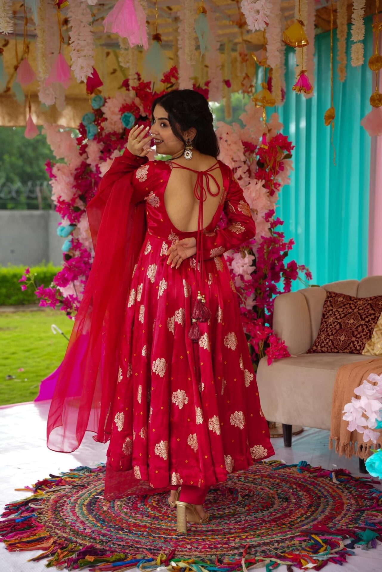 Midnight maroon silk suit set