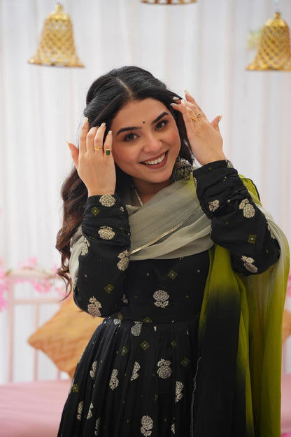 Noir black silk suit set