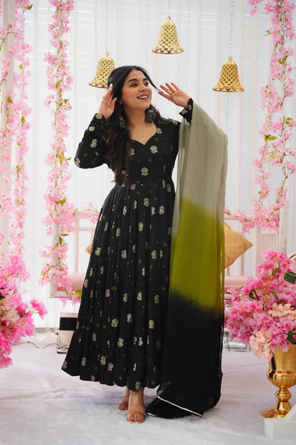 Noir black silk suit set