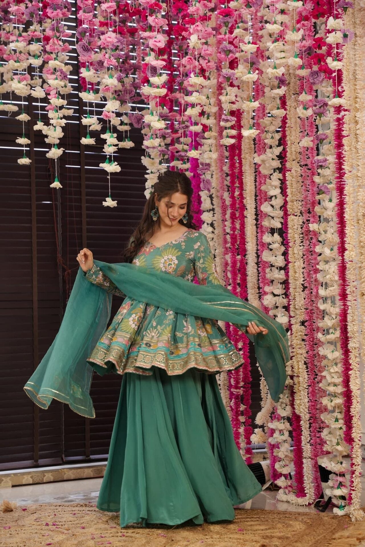 Stella green embroidered suit set