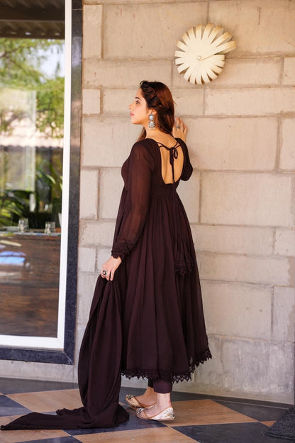 Tahira brown georgette suit set