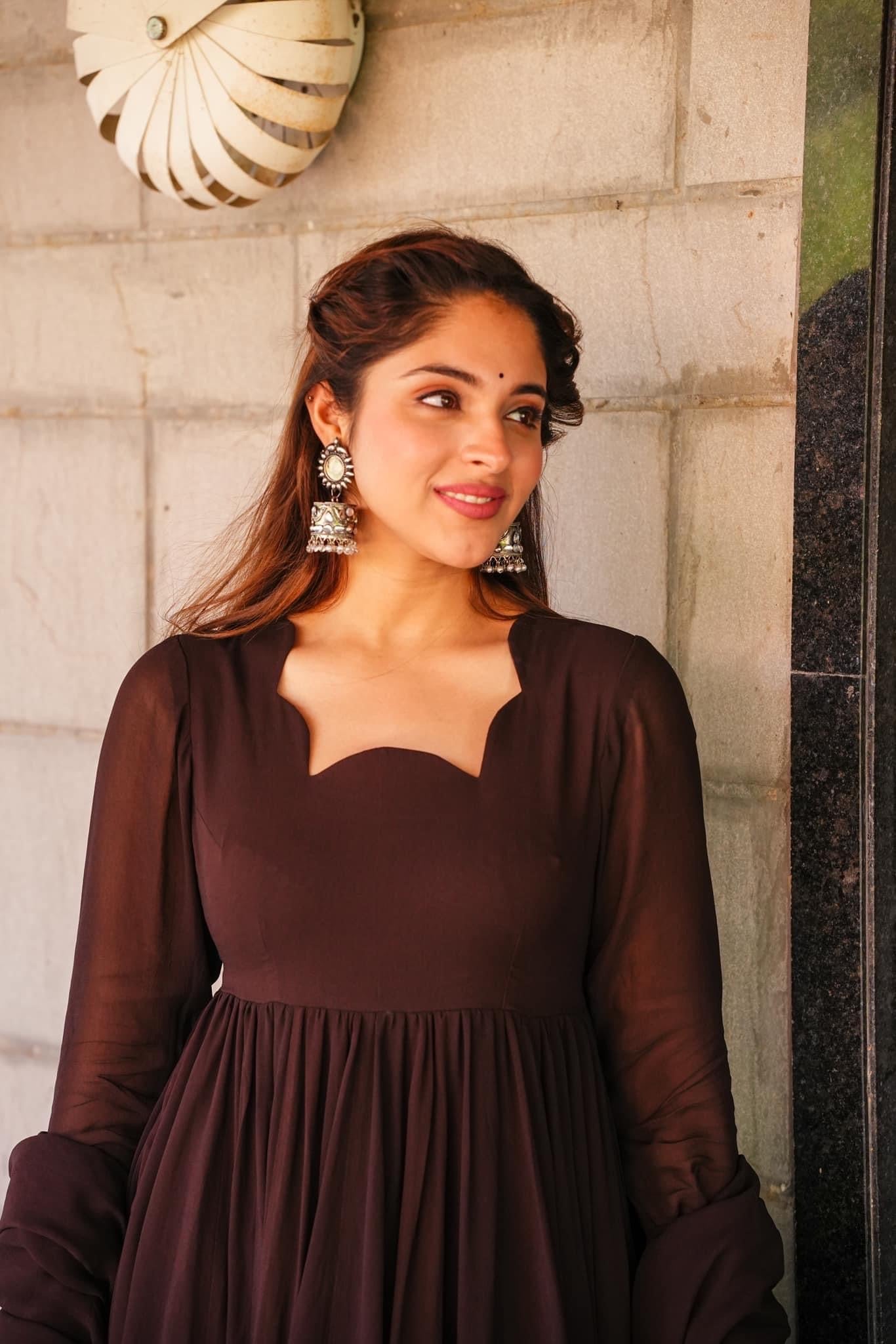 Tahira brown georgette suit set