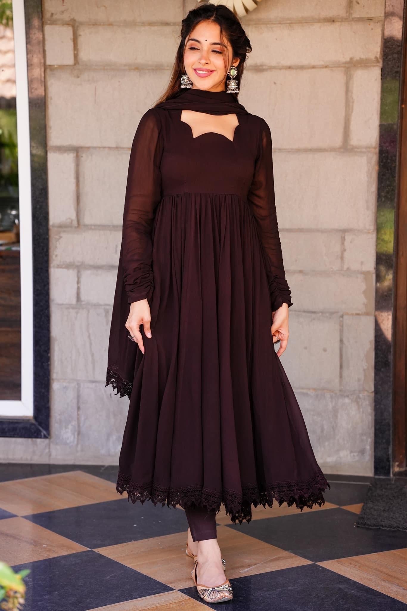 Tahira brown georgette suit set