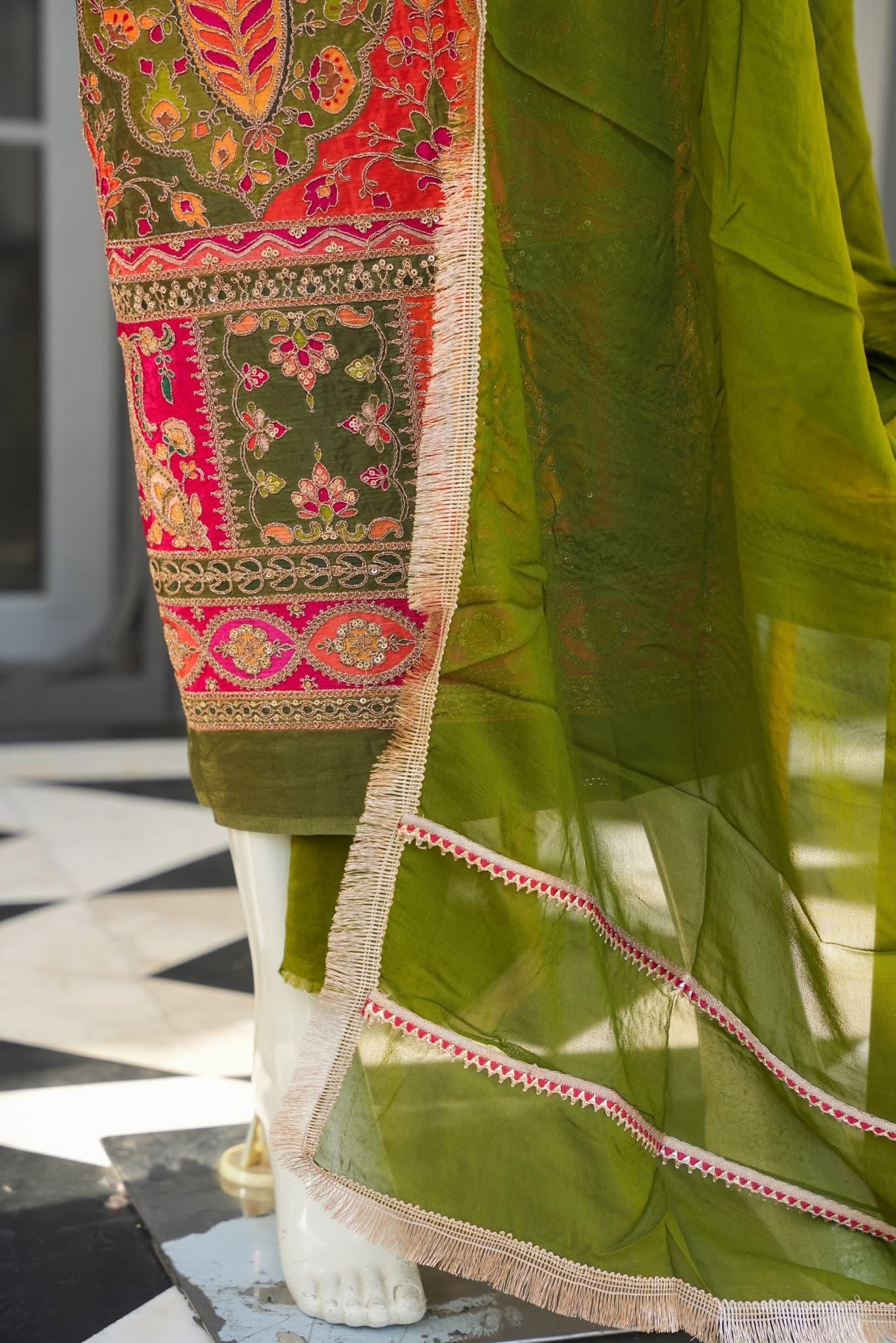 Zehra Green Unstitched Suit Set