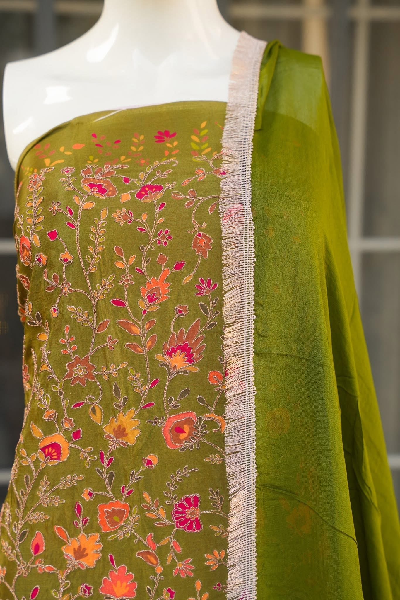 Zehra Green Unstitched Suit Set