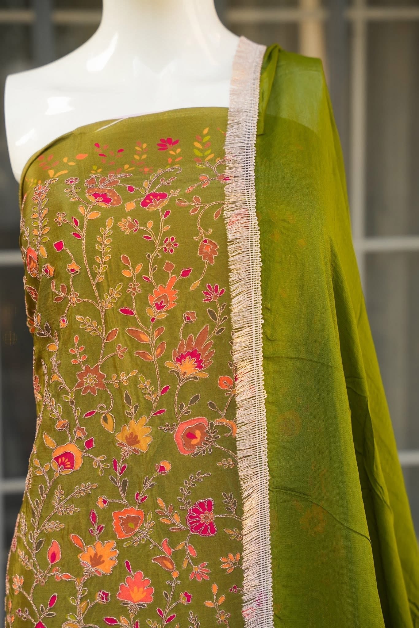 Zehra Green Unstitched Suit Set