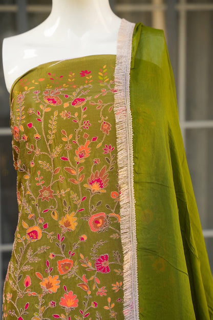 Zehra Green Unstitched Suit Set