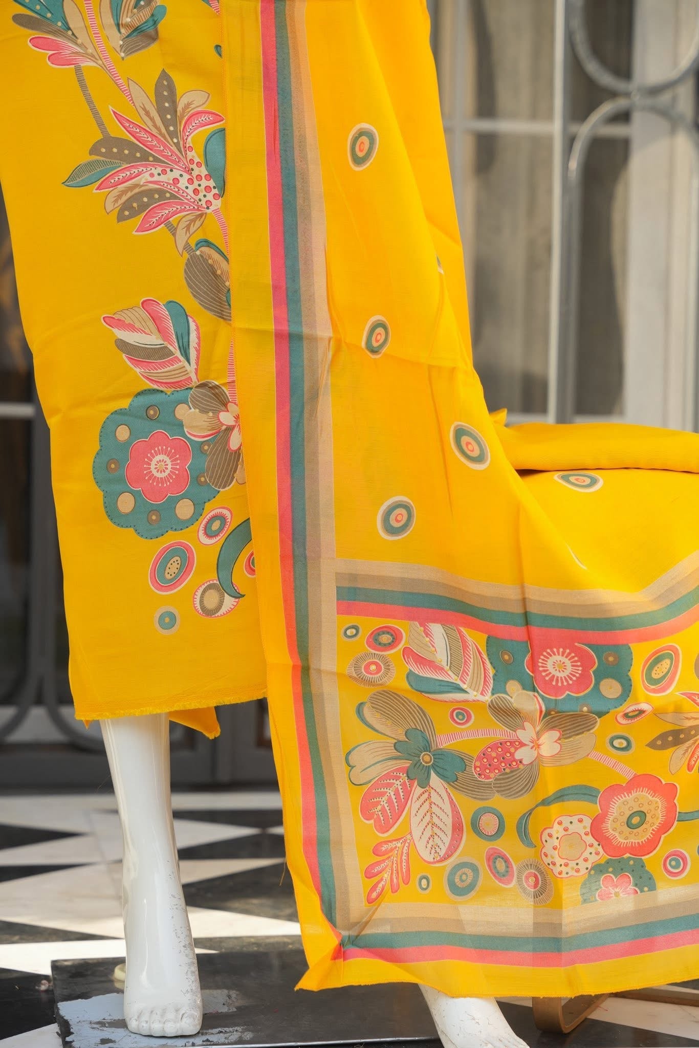 Riwaayat Mustard Unstitched Suit Set