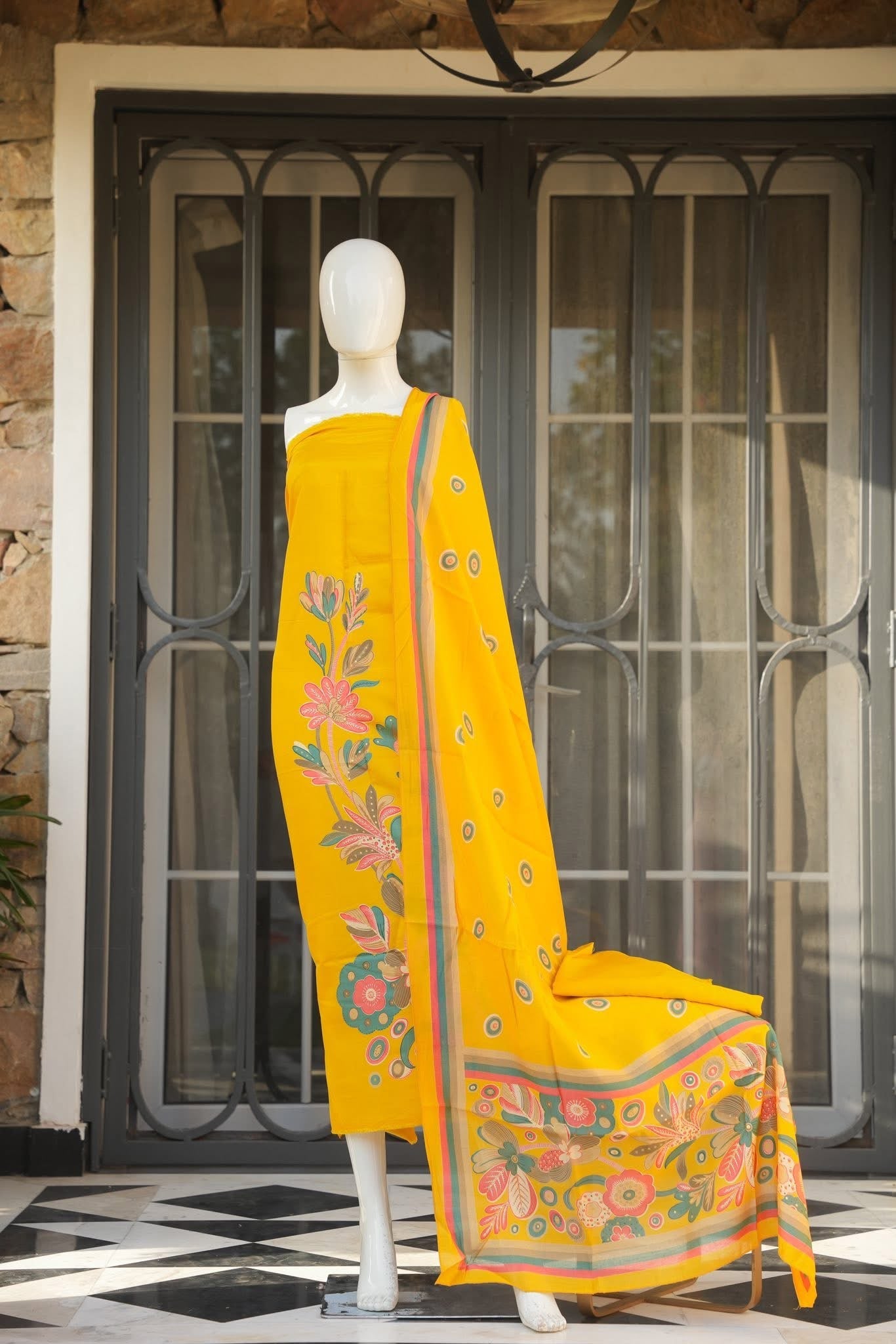 Riwaayat Mustard Unstitched Suit Set