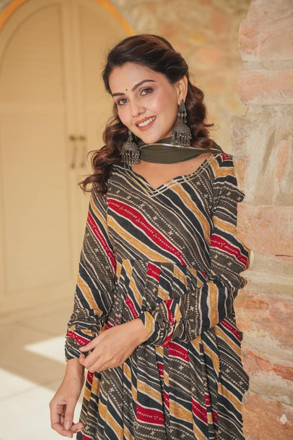 Black Designer Romi Rayon Suit Set with Dupatta