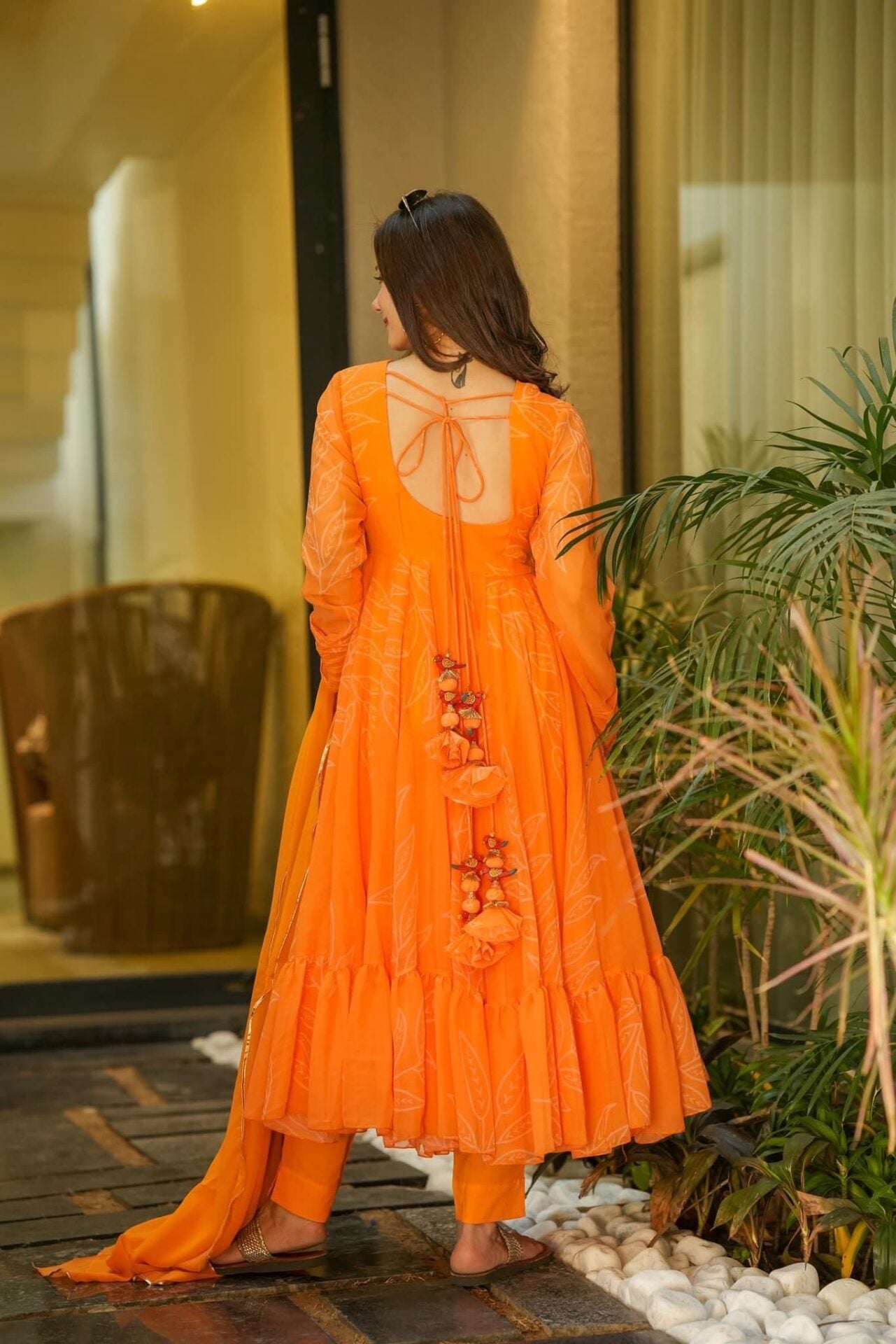 marigold orange georgette suit set