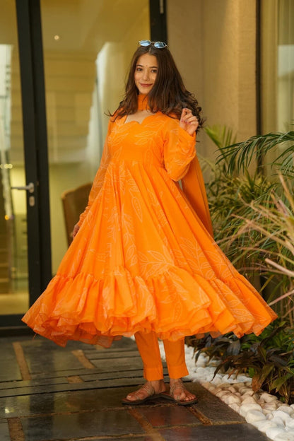 marigold orange georgette suit set