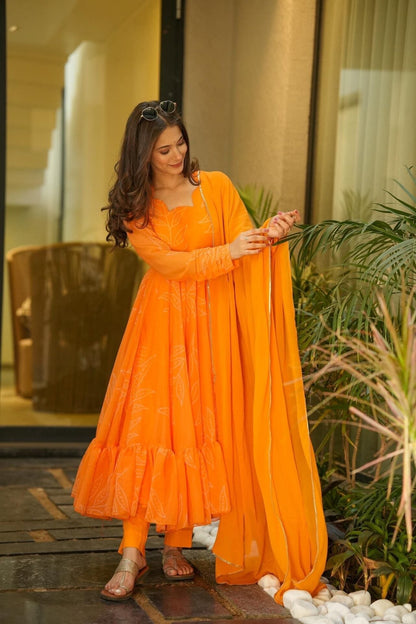 marigold orange georgette suit set