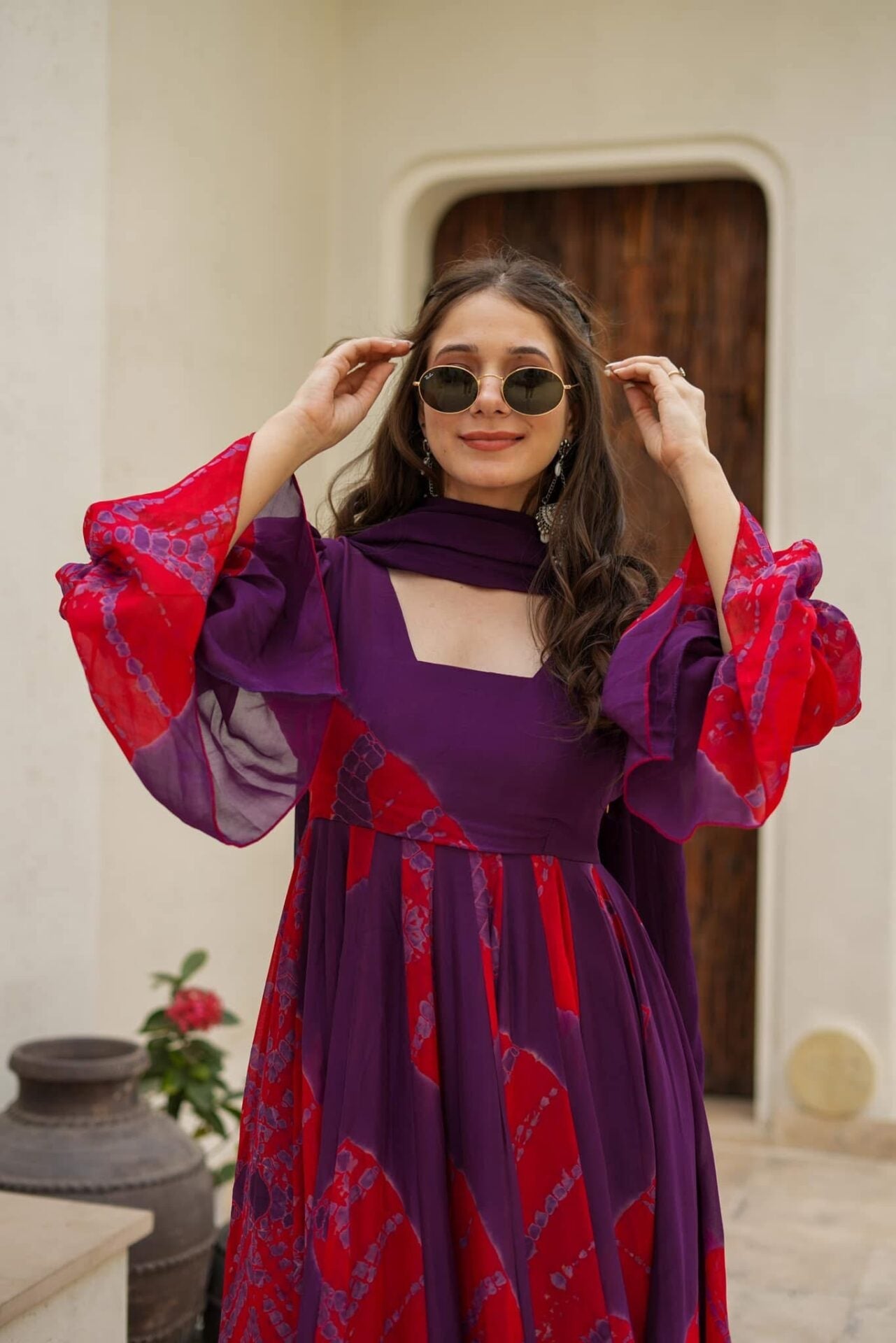 Vaibhavi purple organza suit set