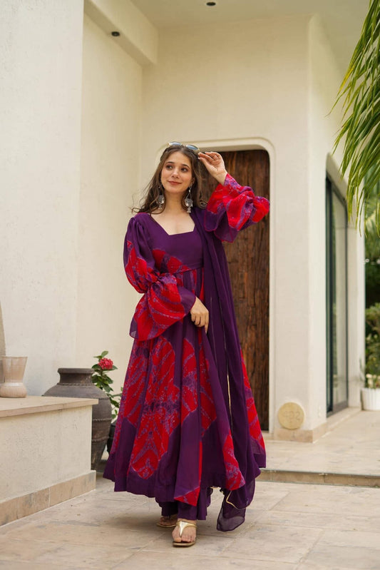 Vaibhavi purple organza suit set