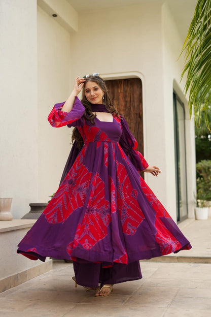 Vaibhavi purple organza suit set