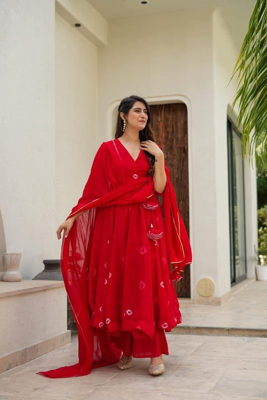 Veena red organza suit set