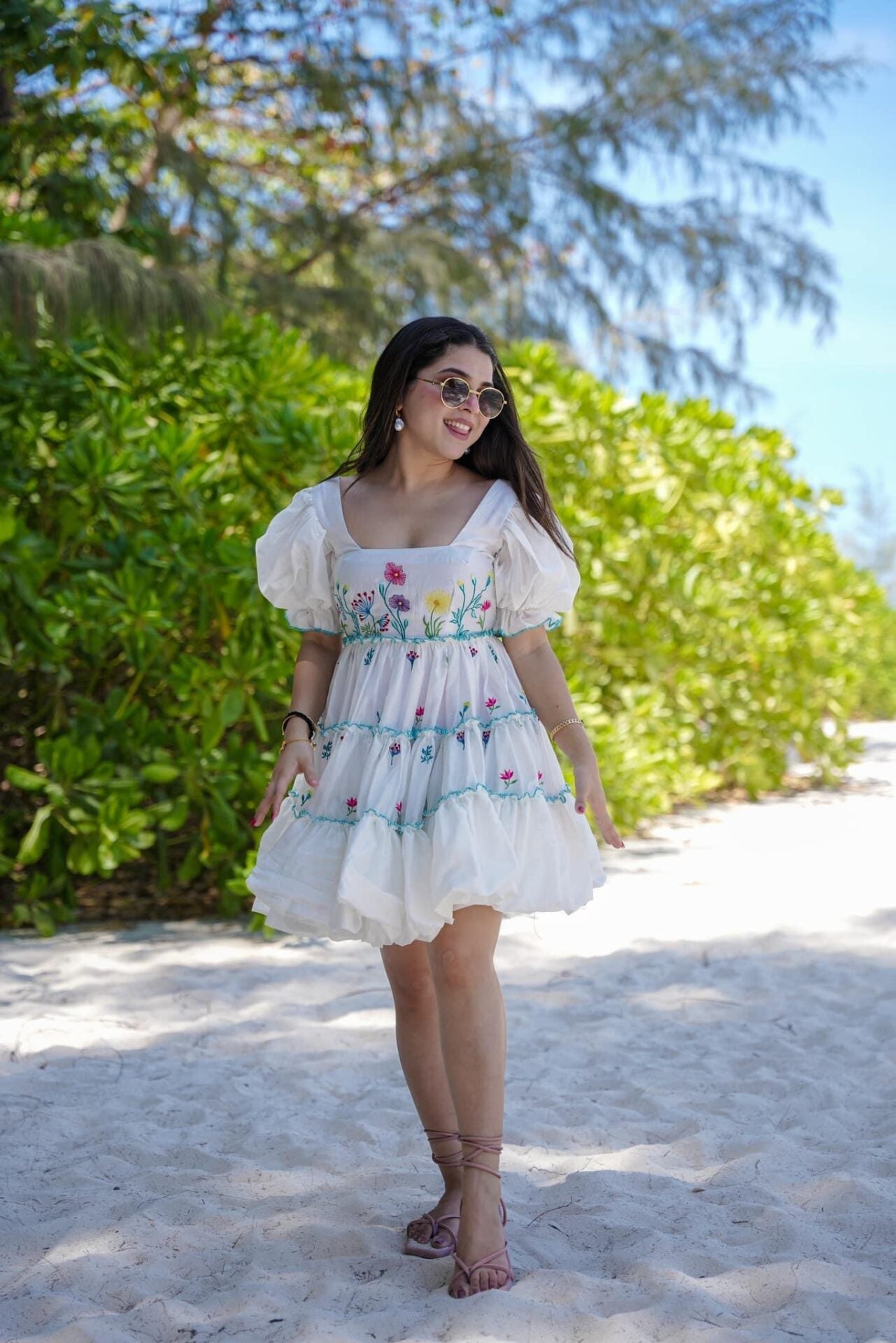 White Western Floral Lily Serenade Chanderi Midi Dress