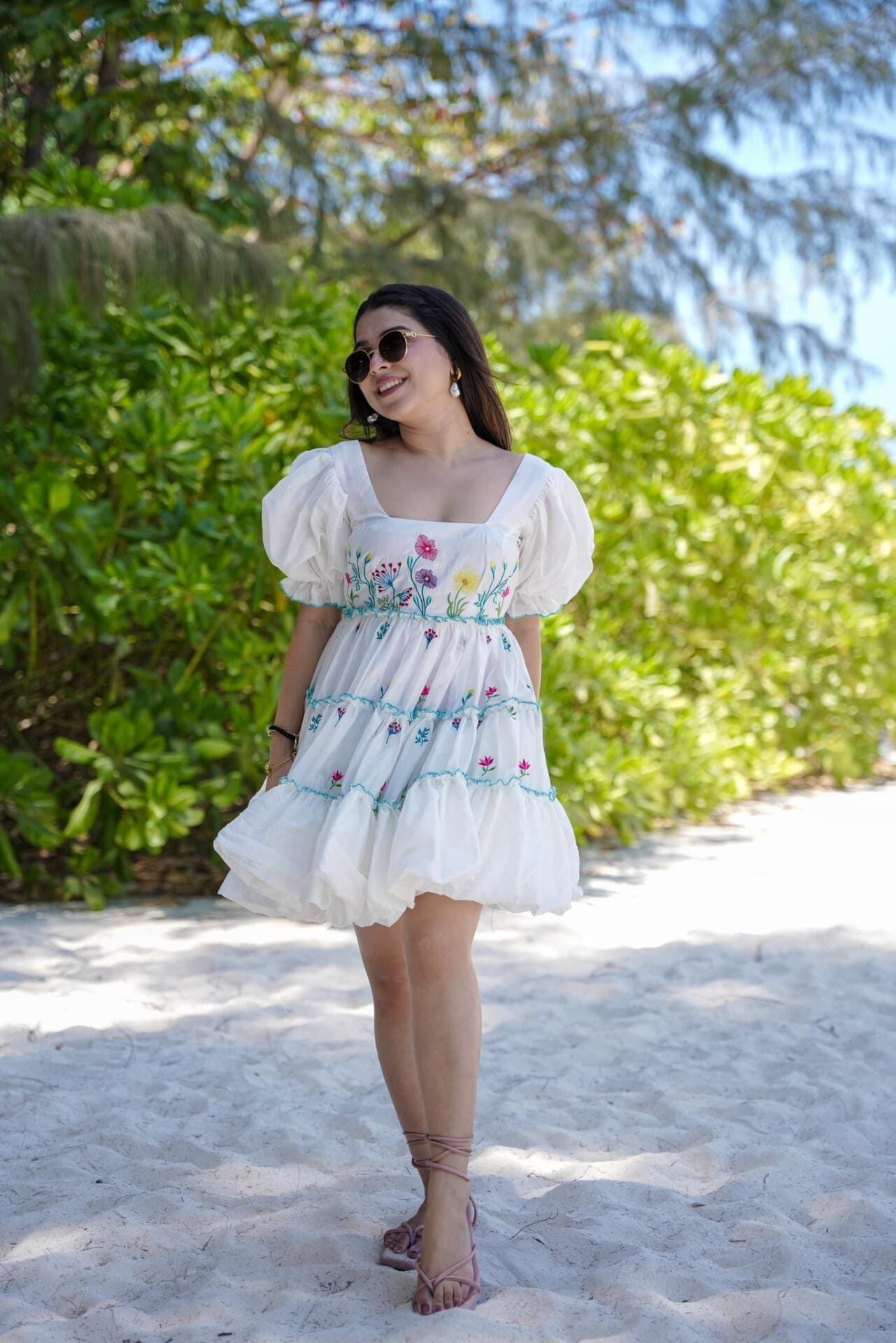 White Western Floral Lily Serenade Chanderi Midi Dress